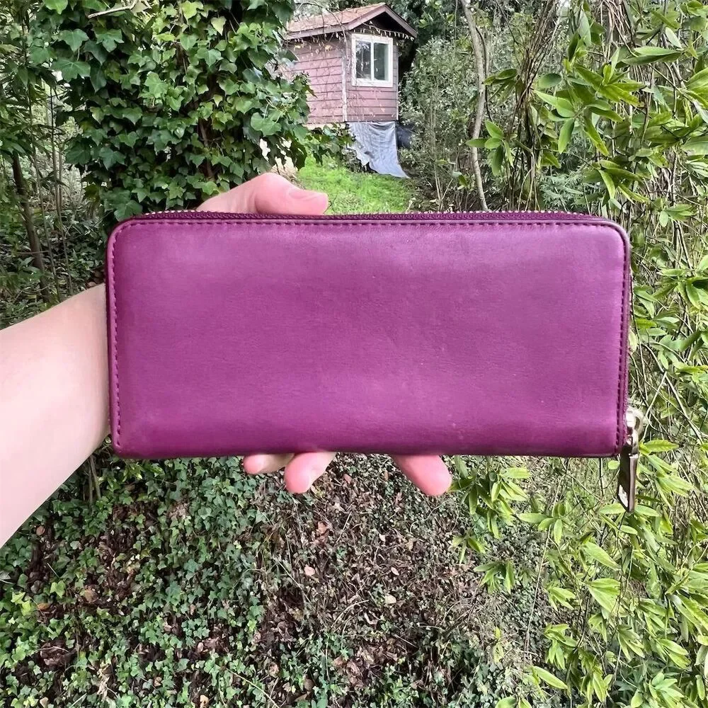 COACH Long Zip-Around Wallet Purple Smooth Leather w Gold Hardware AUTHENTIC
